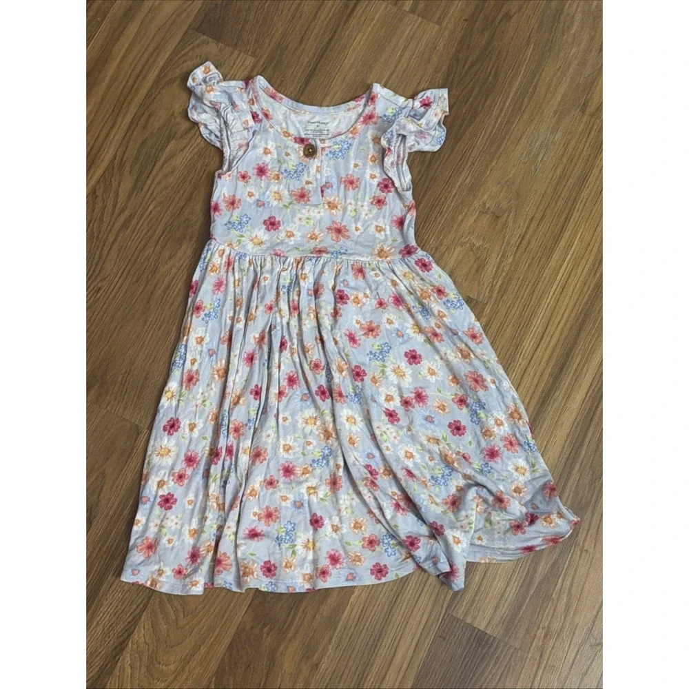 Posh Peanut Girls Sz 5 Bamboo Twirly Ruffle Dress Flowers